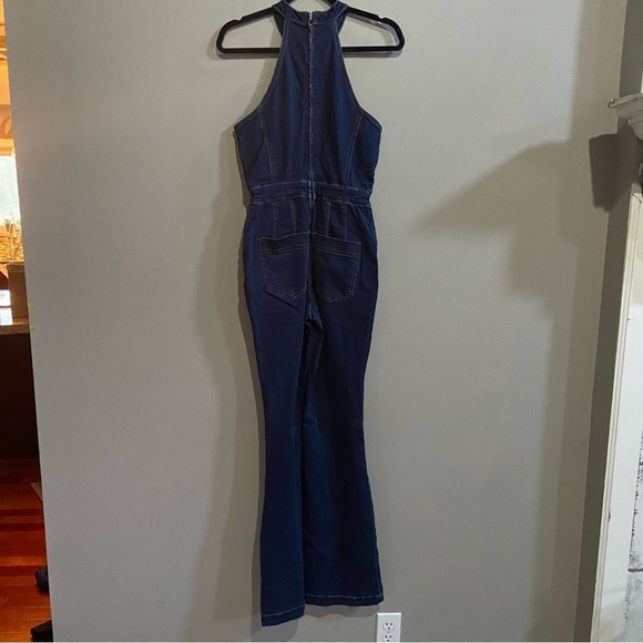 New! Free People curvy Sydney denim halter neck flare leg jumpsuit 28039 - Picture 12 of 16
